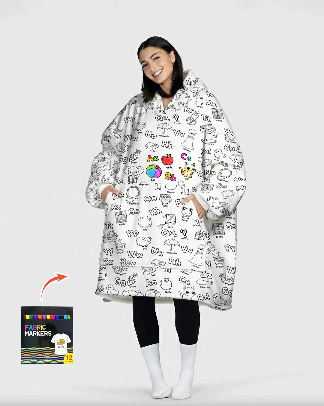 All Colorable Alphabet Wearable Bamboo Blanket Hoodie