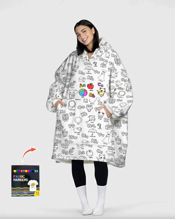 All Colorable Alphabet Wearable Bamboo Blanket Hoodie