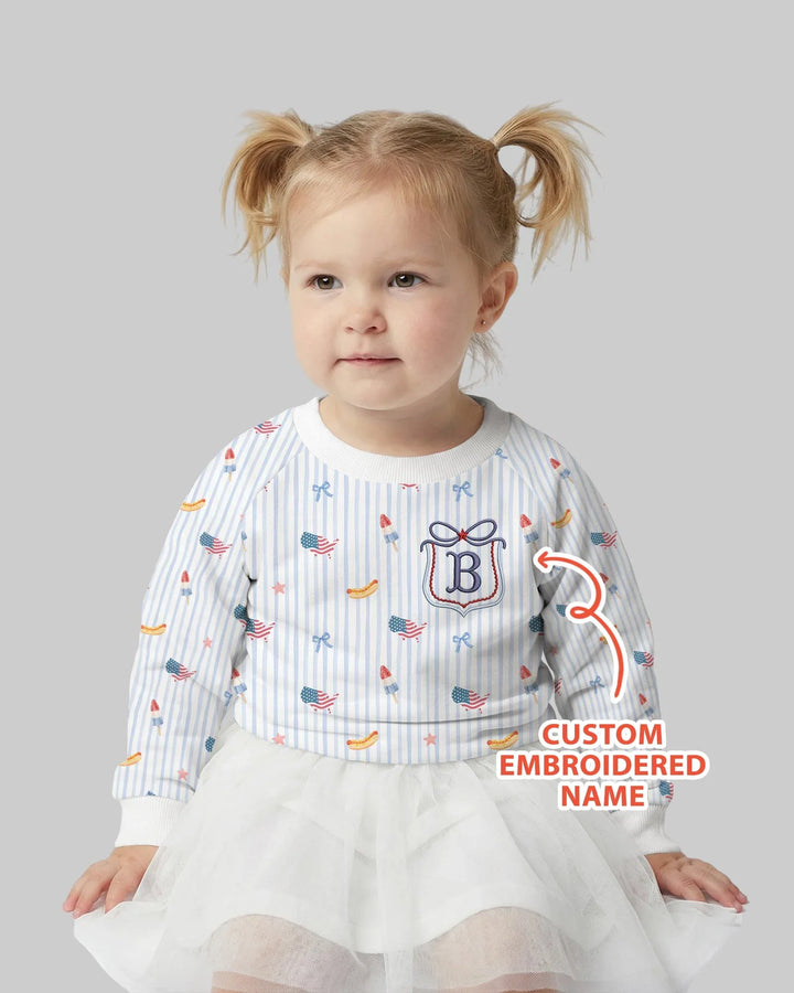Personalized 4th Of July Embroidered Bamboo Crewneck Sweatshirt