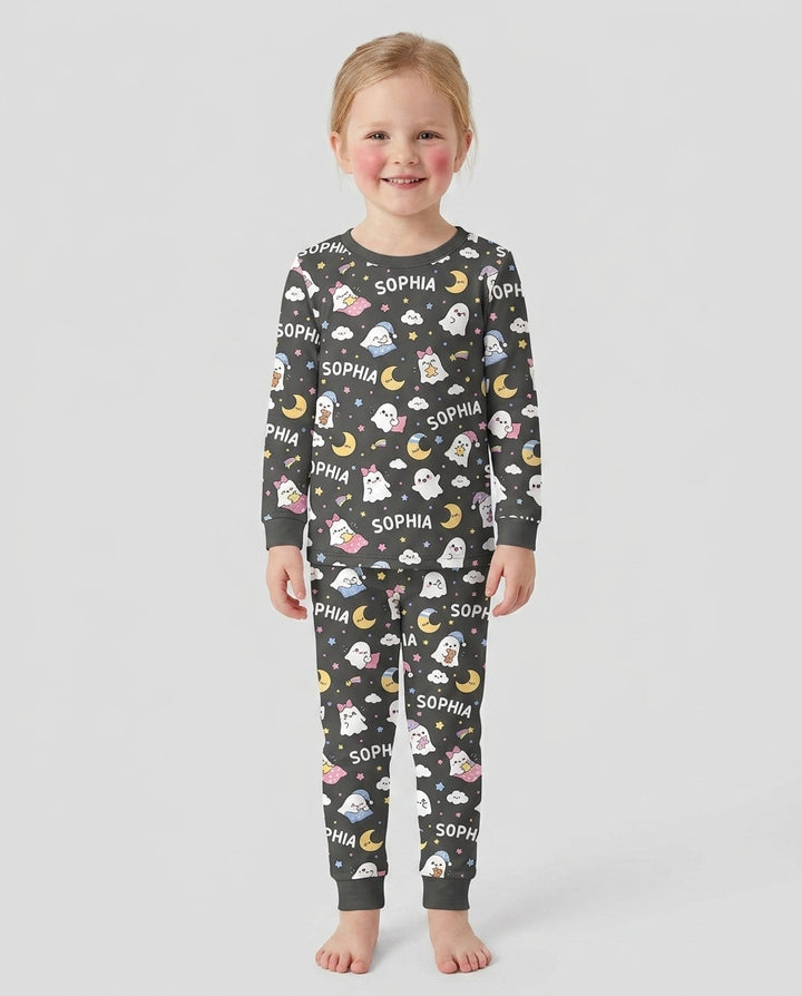Sweet Dreams Cute Ghost Custom Name Bamboo Two Piece Long Sleeve Pajama Set