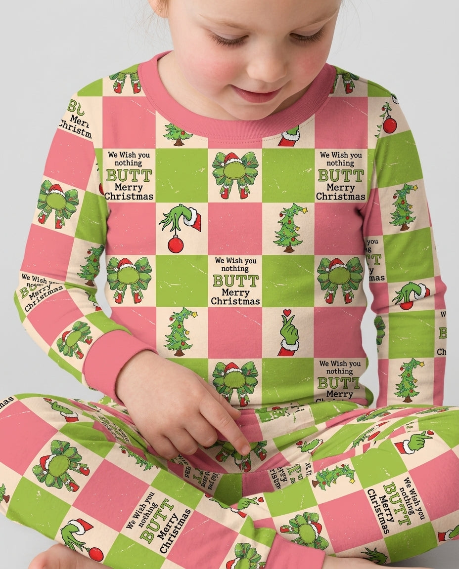 Nothing Butt Merry Christmas Checkerboard Bamboo Two Piece Long Sleeve Pajama Set
