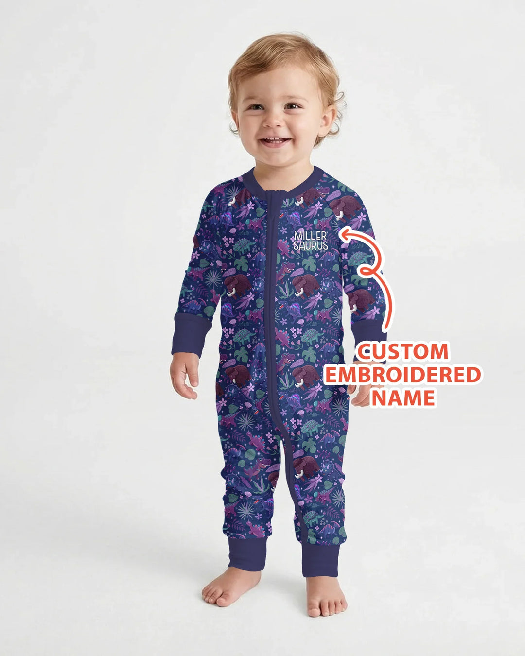 Custom Name Embroidered Dino Dream Night Bamboo Convertible Zippy
