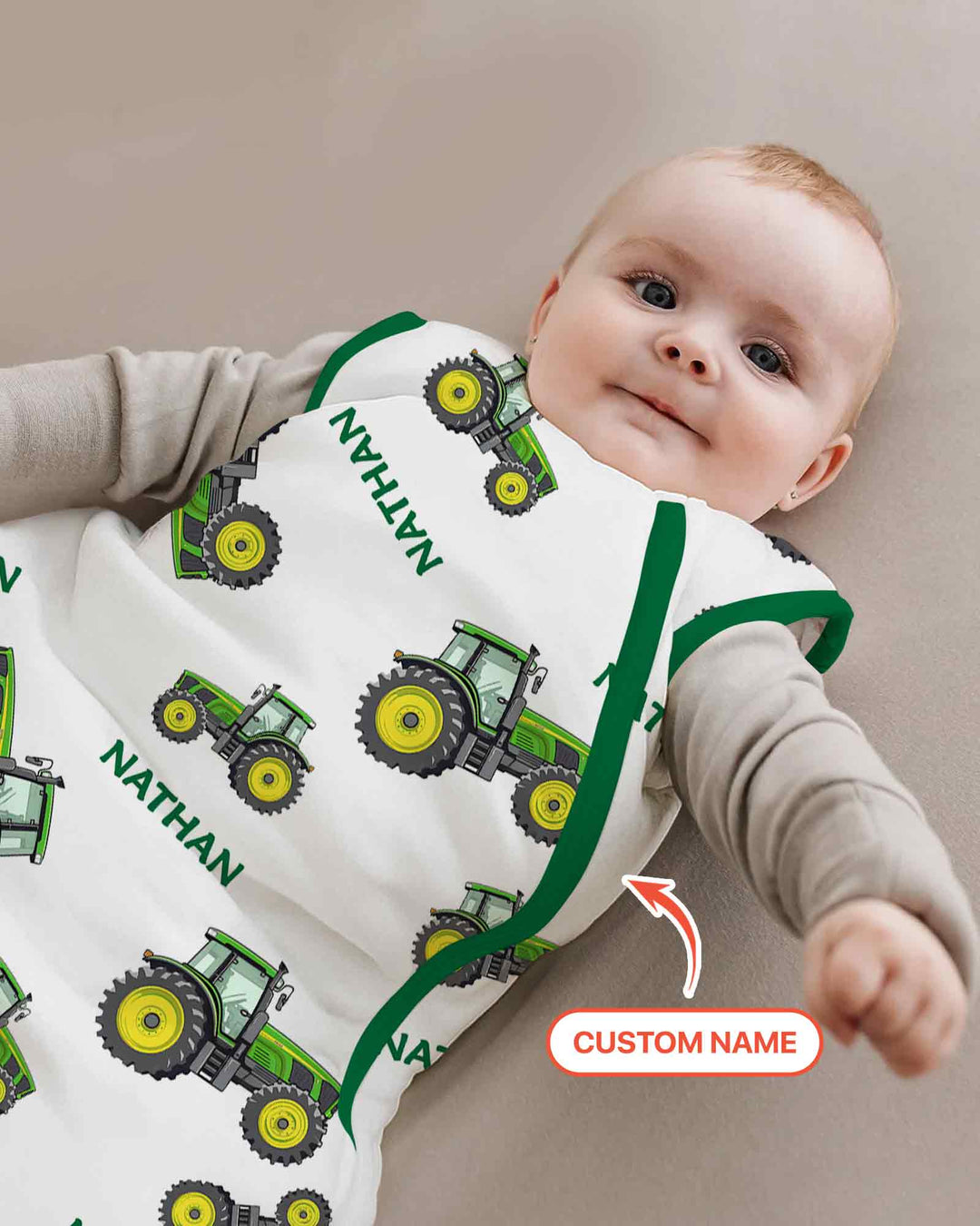 Custom Name Green Tractors Matching Daddy & Me  Bamboo Sleep Bag