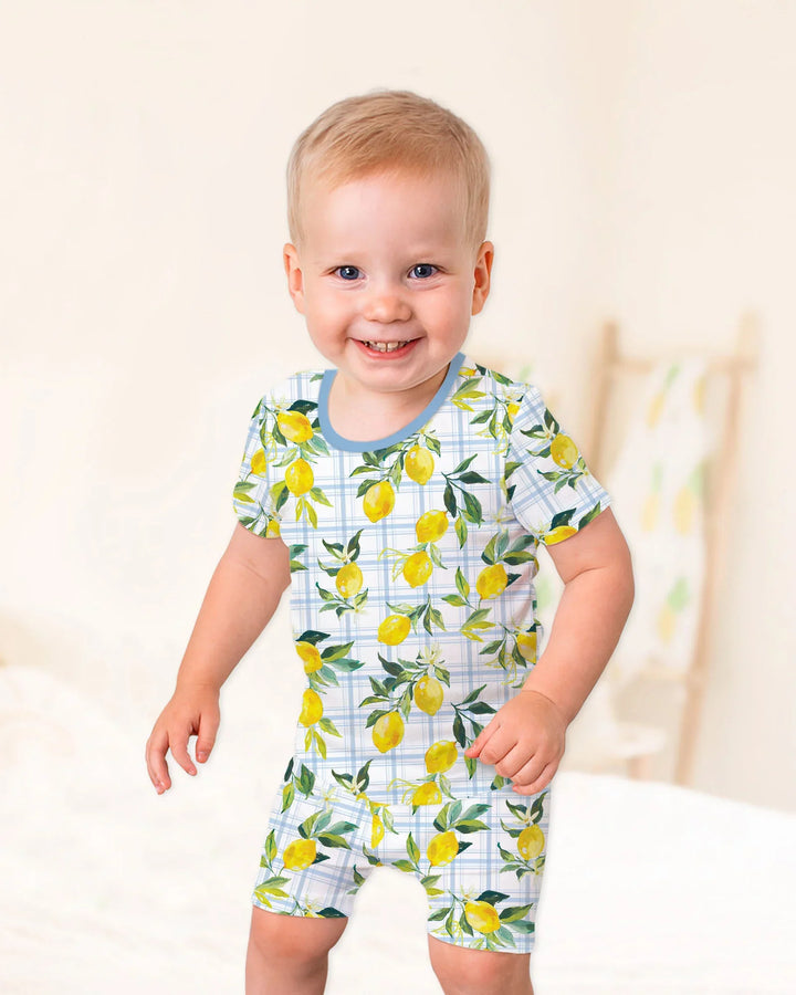 Mediterranean Lemons Family Matching Bamboo Two Piece Short Sleeve Shorts Pajama Set