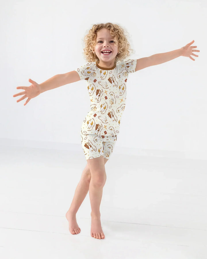 Jesus Loves You Silly Goose Bamboo Two Piece Short Sleeve Shorts Pajama Set