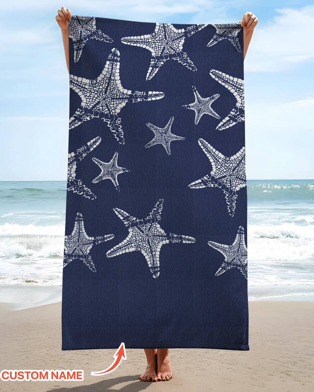 Custom Photo Starfish With Names Bamboo Beach Towel