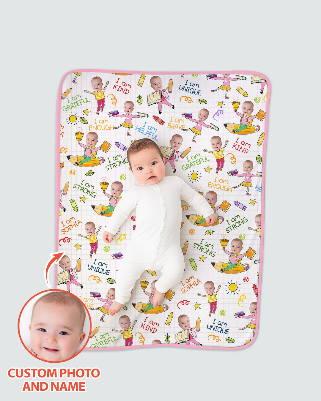 Custom Photo Kid Affirmations I Am Kind Bamboo Blanket