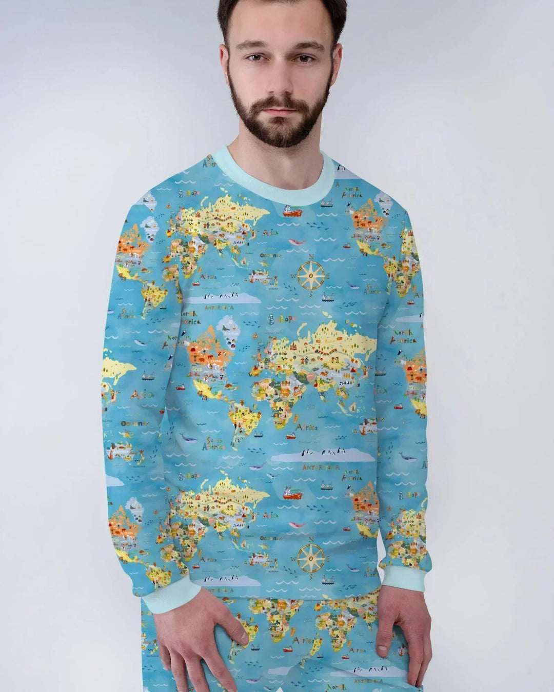 Whimsical World Map Family Matching Bamboo Men's Pajama Set