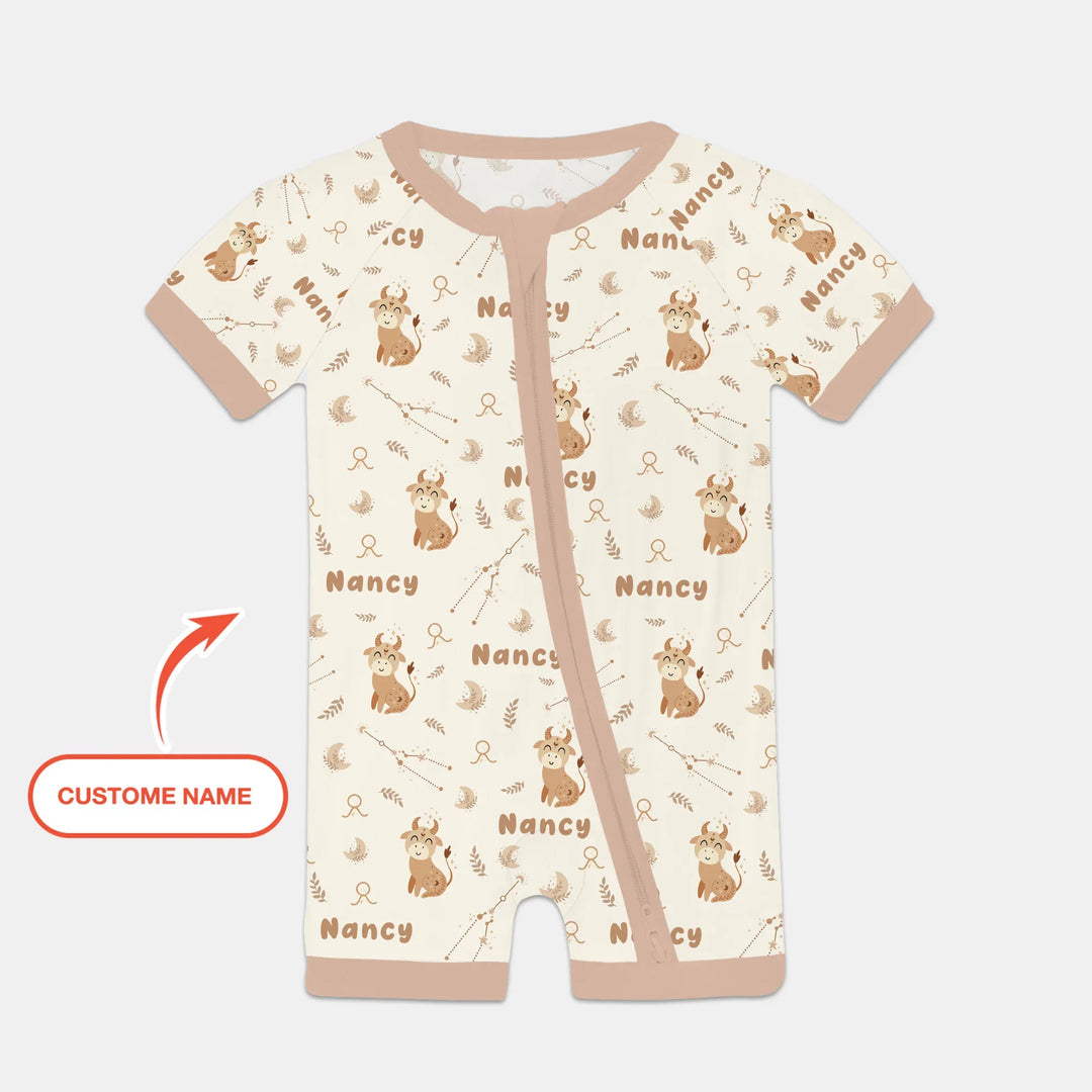 Bohemian Baby Zodiac Signs Custom Name Bamboo Shorty Zippy