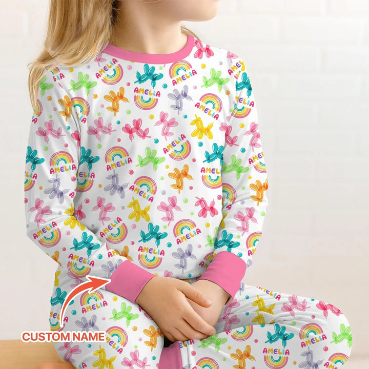 Sweet Balloon Dreams Custom Name Bamboo Two Piece Long Sleeve Pajama Set