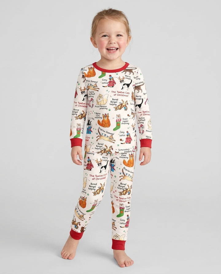The 12 Cats of Christmas Bamboo Two Piece Long Sleeve Pajama Set