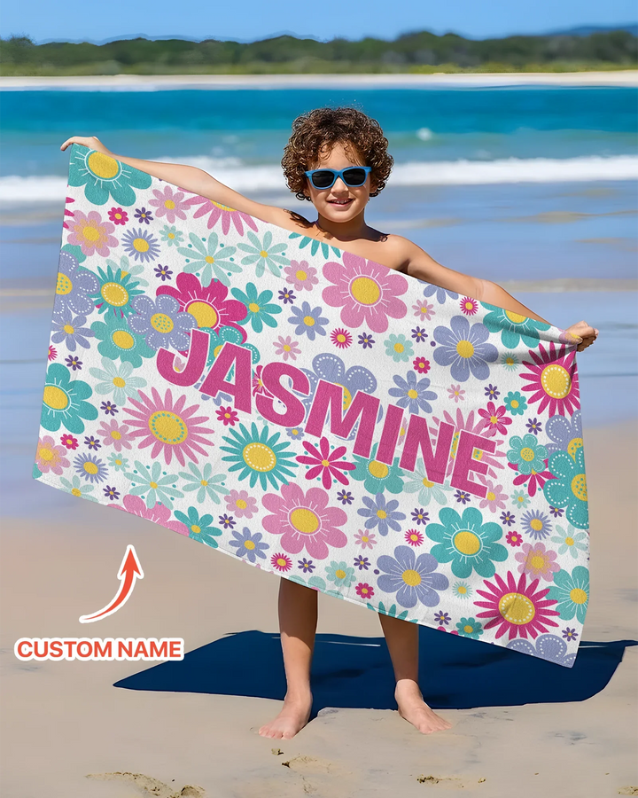 Custom Name Pretty Pattern Bamboo Beach Towel