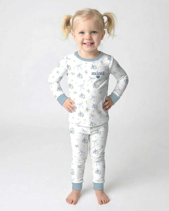 Mommy and Me Matching Embroidered Baby Bamboo Two Piece Long Sleeve Pajama Set