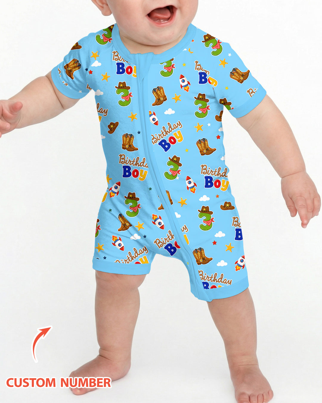 Custom Birthday Western Boy Bamboo Shorty Zippy