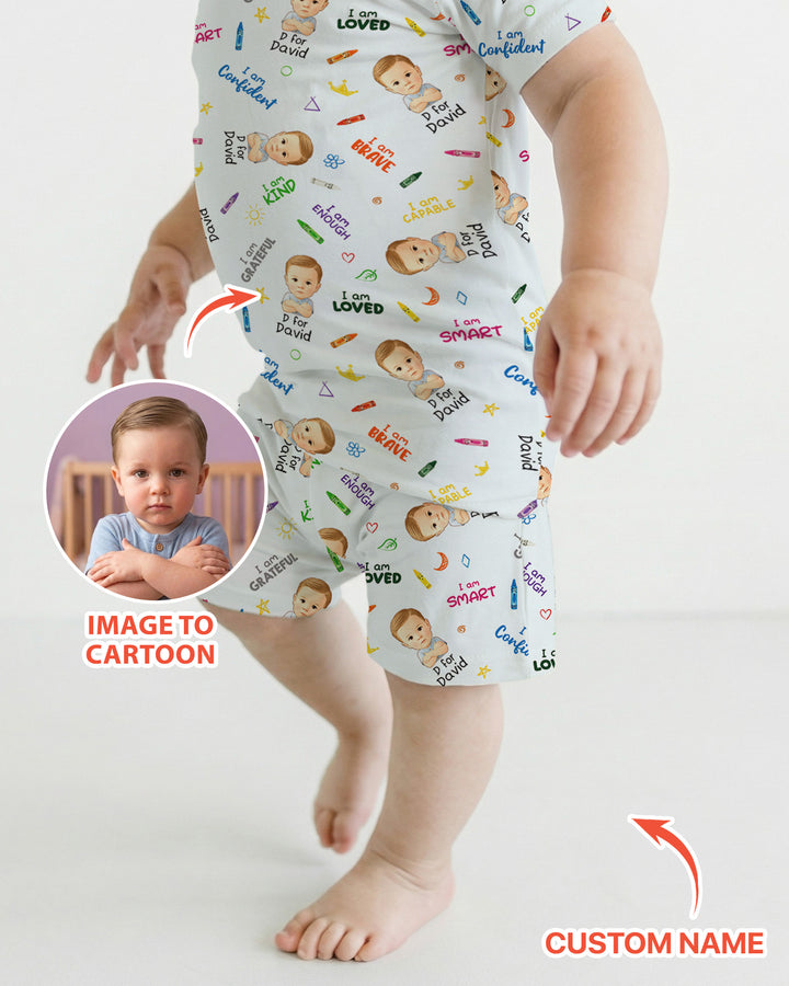 Kids Affirmations Custom  Bamboo Two Piece Short Sleeve Shorts Pajama Set