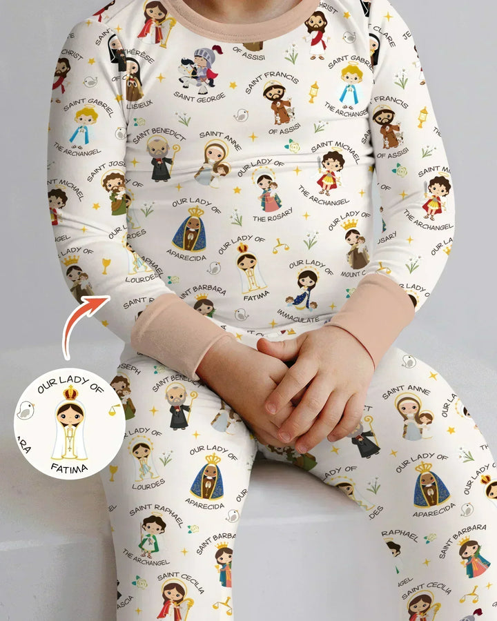 Pray For Us Family Matching Bamboo Two Piece Long Sleeve Pajama Set