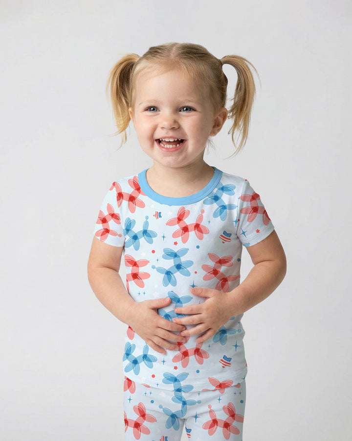 American Balloon Dog Party Bamboo Two Piece Short Sleeve Pajama Set