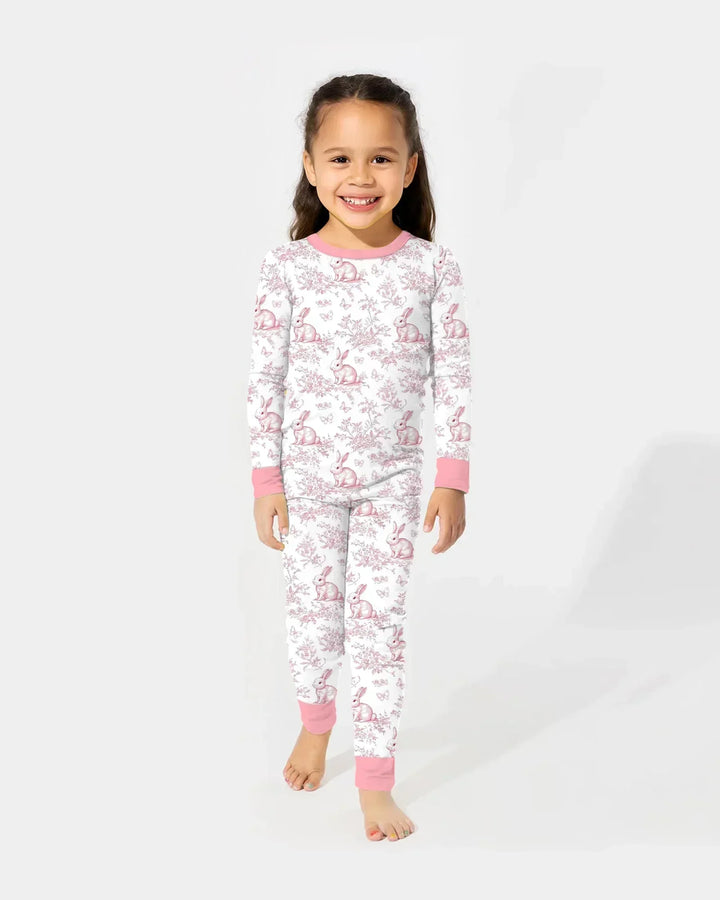 Easter Chinoiserie Toile de Jouy Bamboo Two Piece Long Sleeve Pajama Set