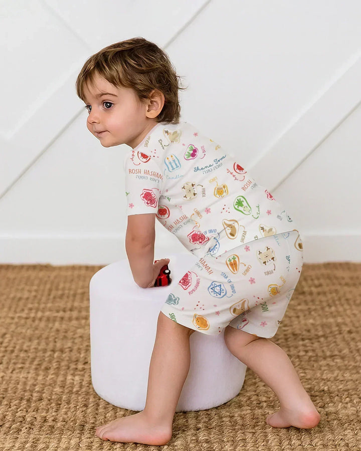 Happy Rosh Hashanah Bamboo Two Piece Short Sleeve Shorts Pajama Set