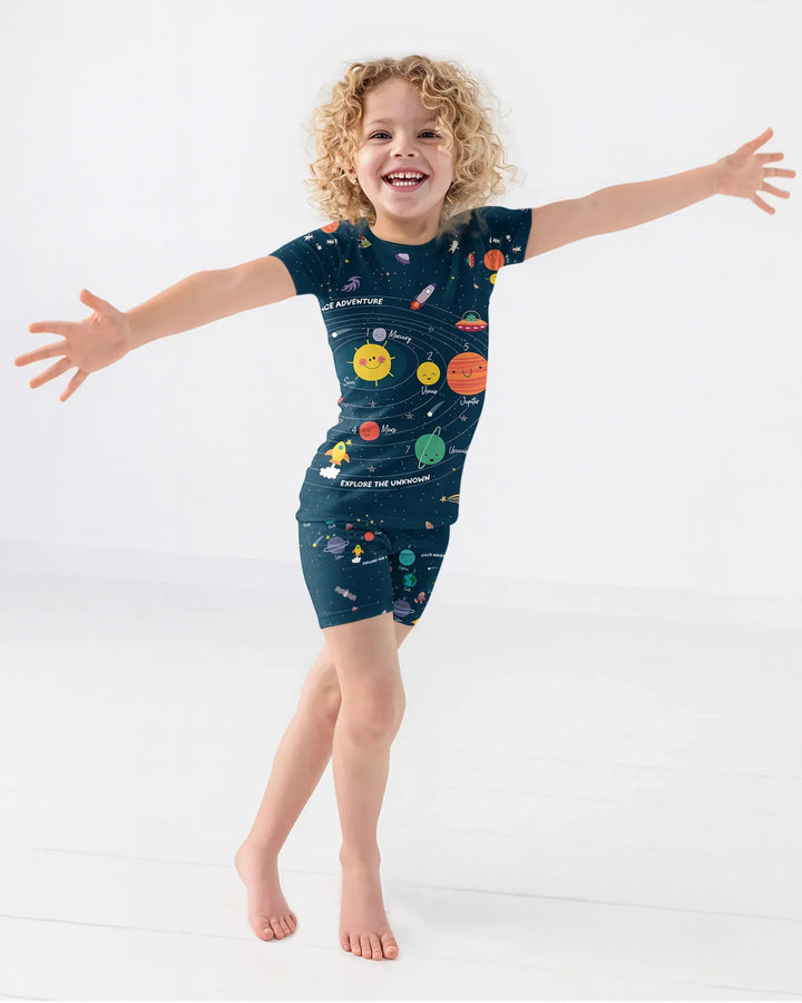 Solar System Explorers Bamboo Two Piece Short Sleeve Shorts Pajama Set