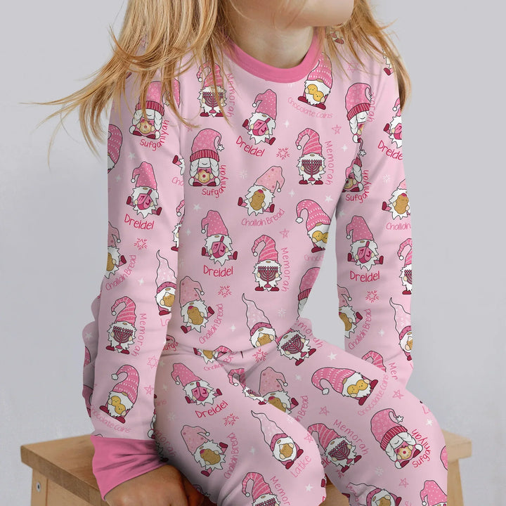 Happy Hanukkah Matching Family Two Piece Long Sleeve Pajama Set , Happy Hanukkah Matching Family Two Piece Long Sleeve Pajama Set - 12-18M / Girl