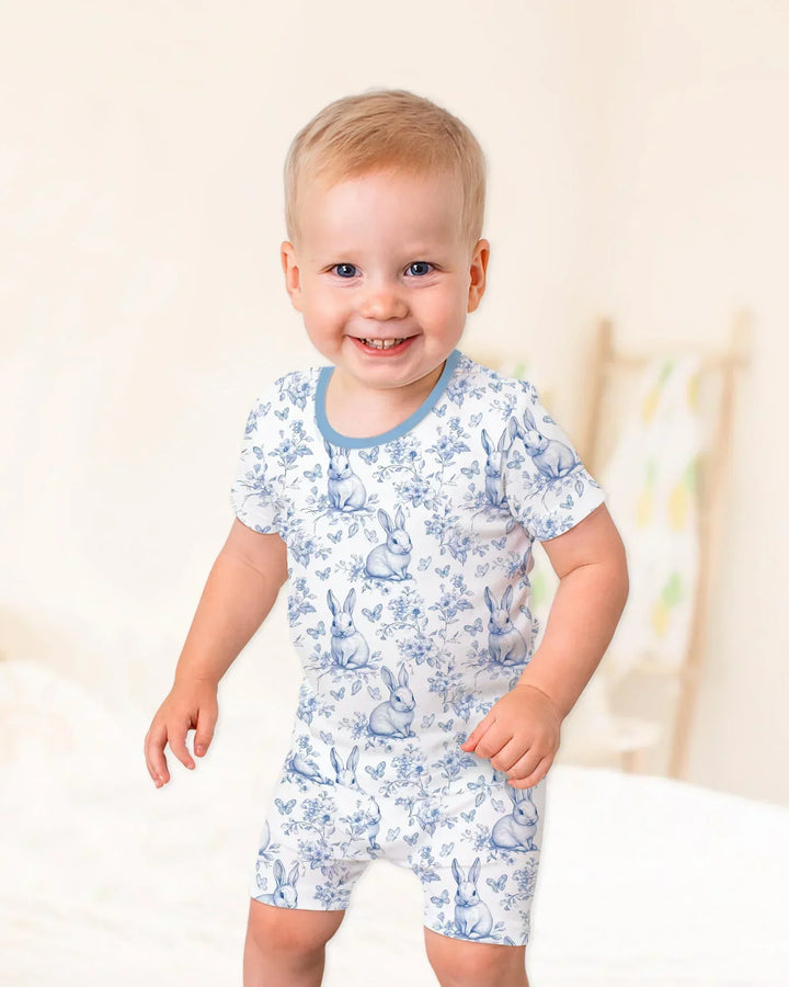 Easter Chinoiserie Toile de Jouy Bamboo Two Piece Short Sleeve Shorts Pajama Set