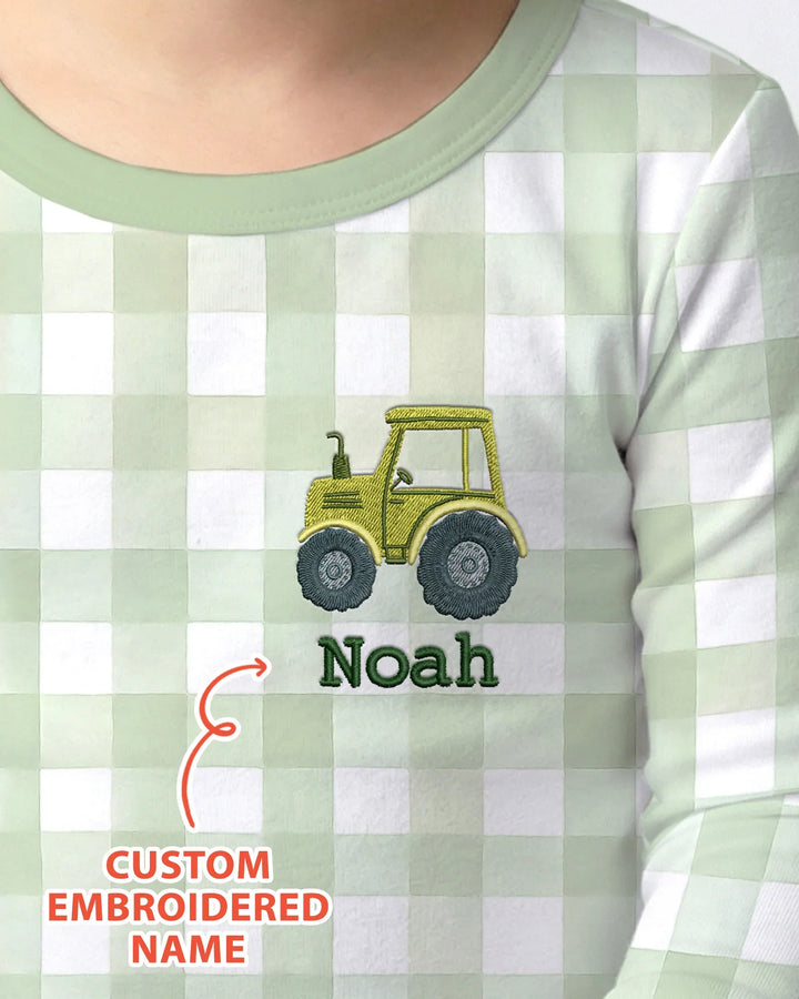 Personalized Embroidered Baby Boy Bamboo Two Piece Long Sleeve Pajama Set