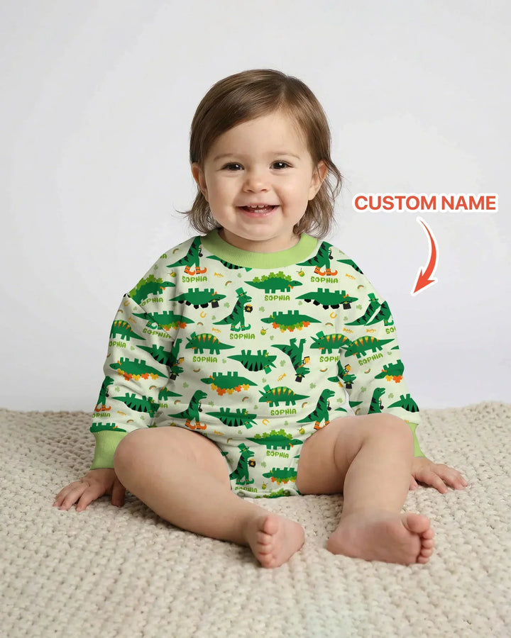 St. Patrick's Day Dinosaurs Custom Bamboo Bubble Romper