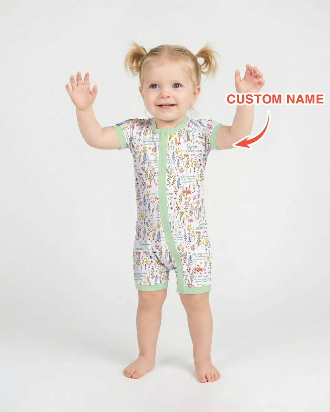 Custom Name Child of God Flower Garden Bamboo Shorty Zippy