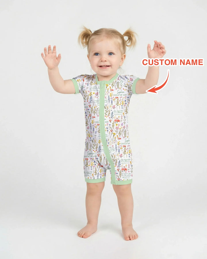 Custom Name Child of God Flower Garden Bamboo Shorty Zippy