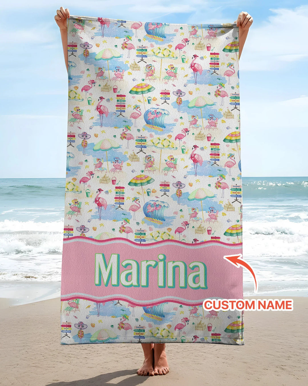 Flamingo Beach Family Matching Bamboo Beach Towel