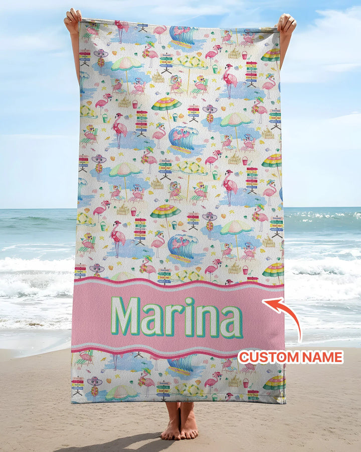 Flamingo Beach Family Matching Bamboo Beach Towel