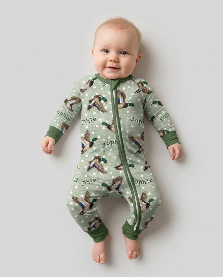 Custom Name Flying Mallard Duck Bamboo Convertible Zippy