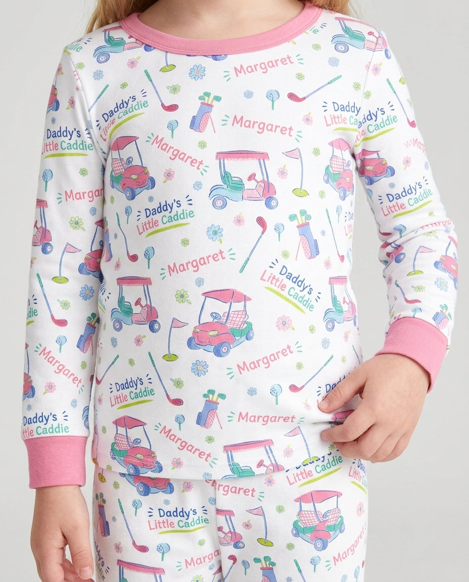 Daddy's Little Caddie Custom Name Bamboo Two Piece Long Sleeve Pajama Set