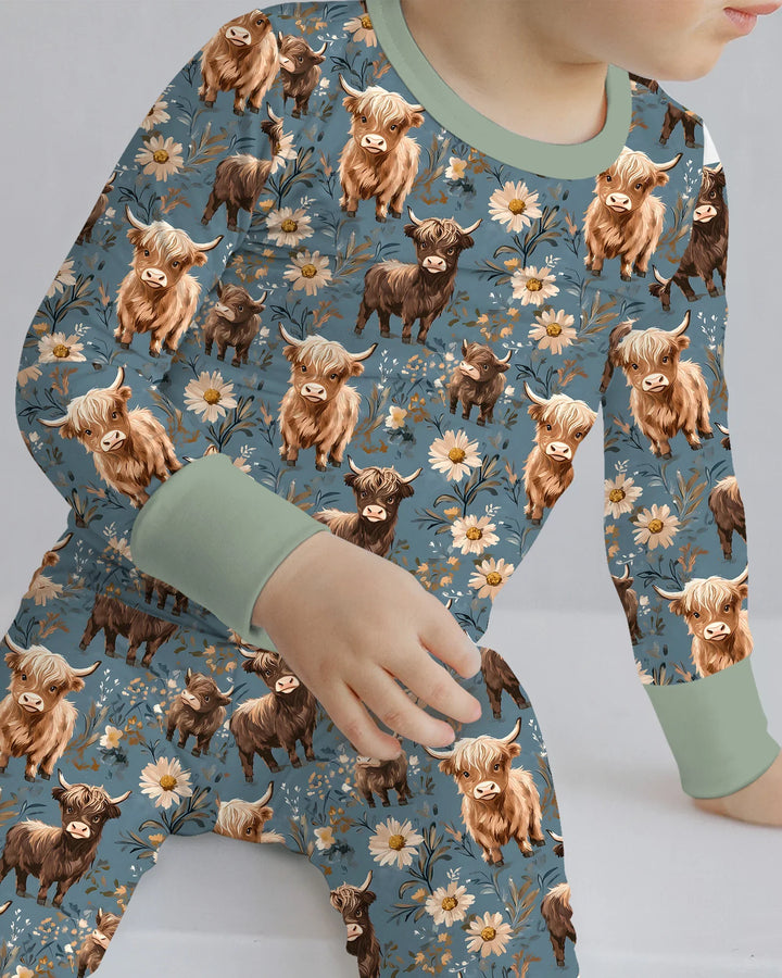 Majestic Highland Cows Family Matching Bamboo Two Piece Long Sleeve Pajama Set