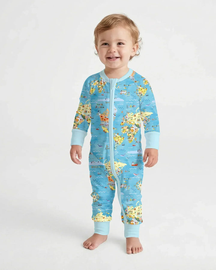 Whimsical World Map Family Matching Bamboo Convertible Zippy
