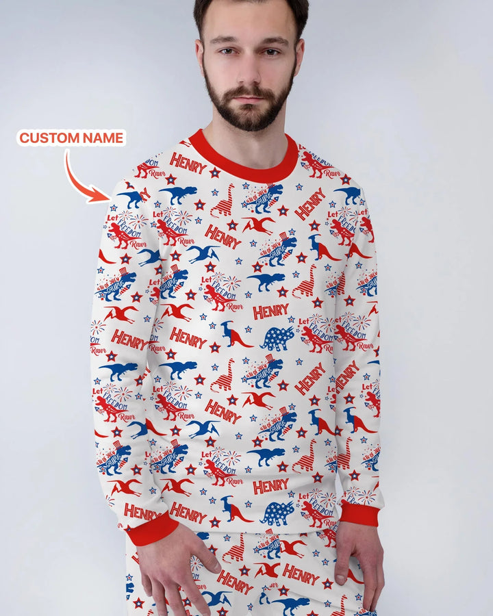 Custom Name Patriotic Dinosaur Bamboo Men's Pajama Set