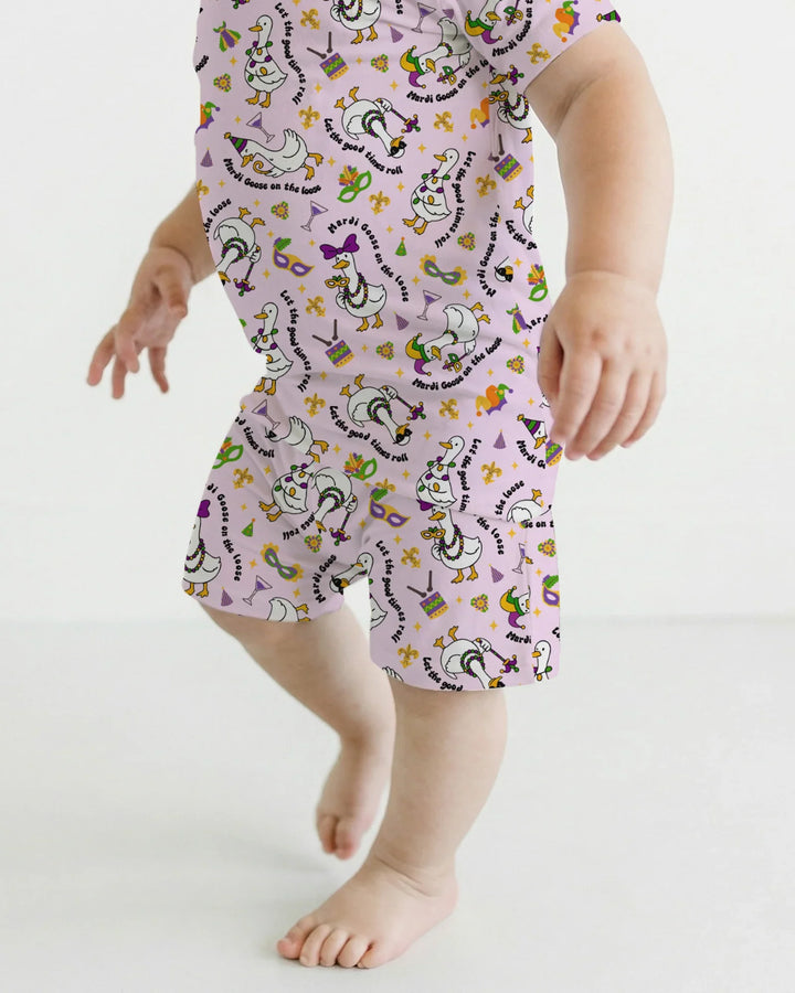 Mardi Gras Silly Goose Bamboo Two Piece Short Sleeve Shorts Pajama Set