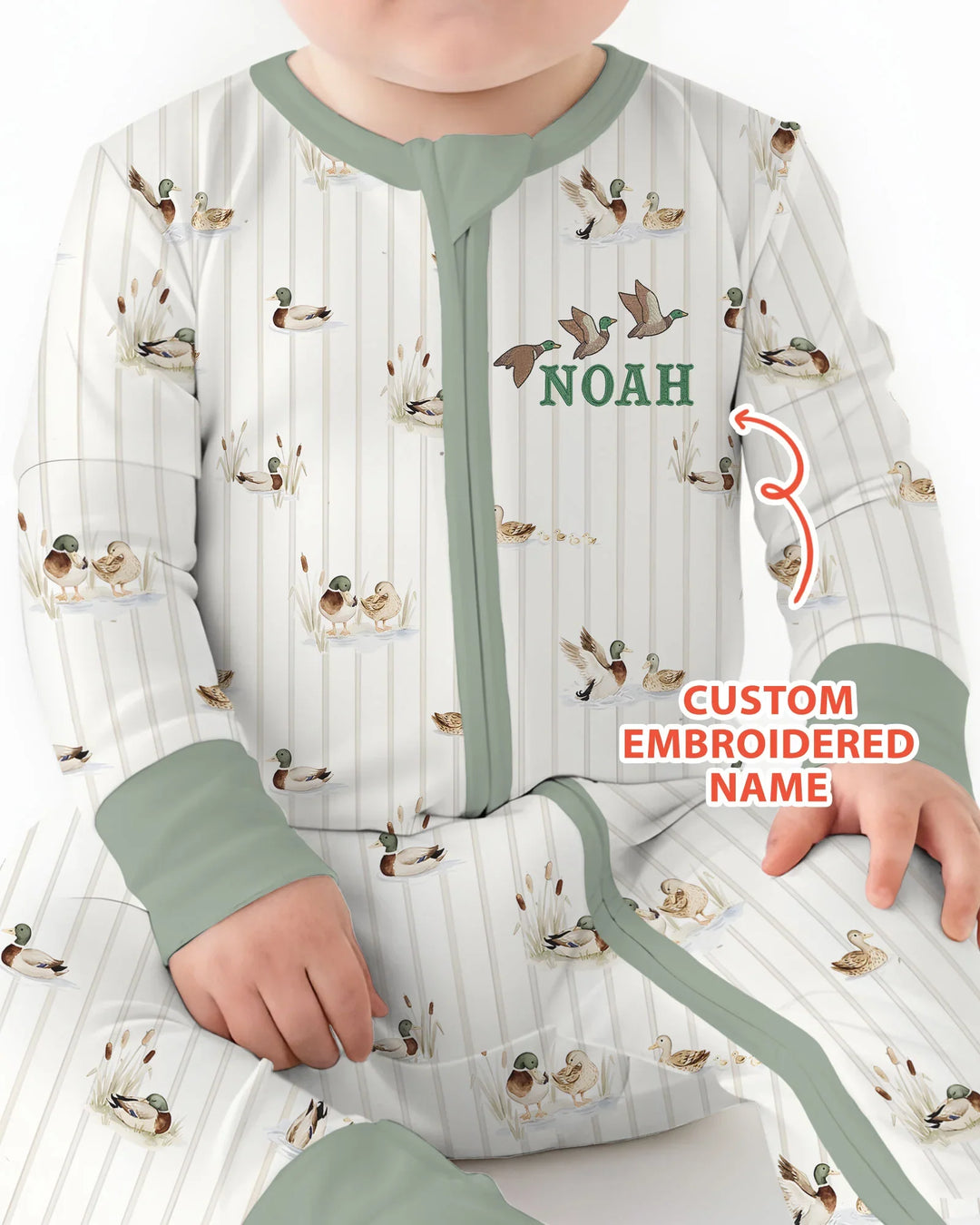 Custom Embroidered Name Mallard Duck  Bamboo Convertible Zippy