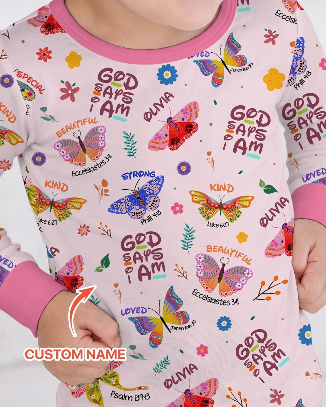 Custom Name God says I am Butterfly Bamboo Two Piece Long Sleeve Pajama Set