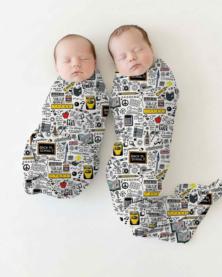 School Days Doodles swaddle blanket