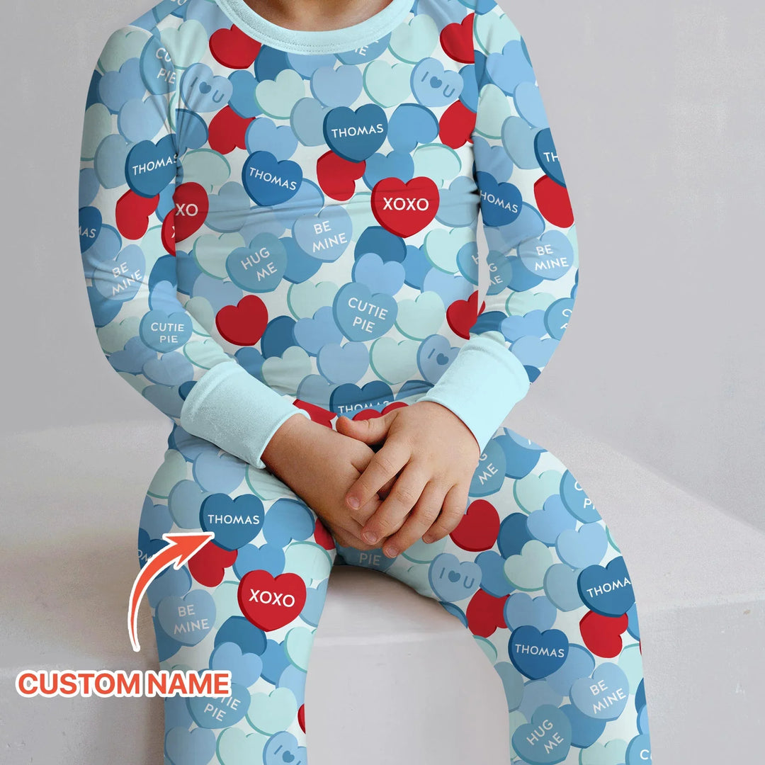 Valentine Candy Crush Family Matching Bamboo Two Piece Long Sleeve Pajama Set