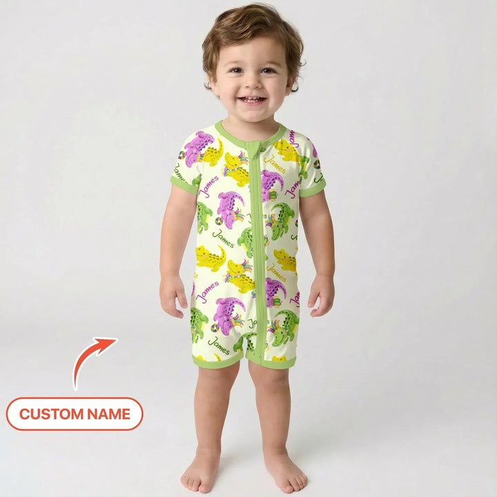 Custom Name Mardi Gras Alligator Bamboo Shorty Zippy