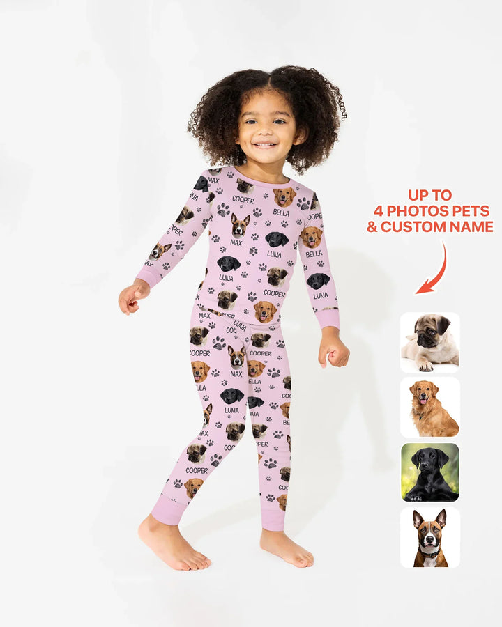 Custom Dog Photo With Paw  Bamboo Two Piece Long Sleeve Pajama Set