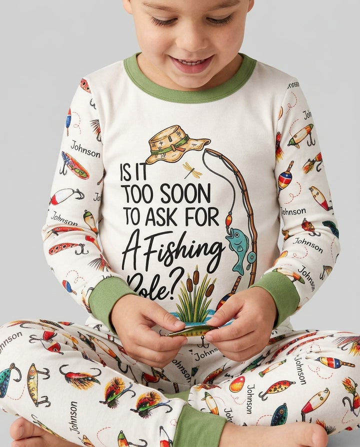 Custom Name Is It Too Soon to Ask for a Fishing Pole Bamboo Two Piece Long Sleeve Pajama Set