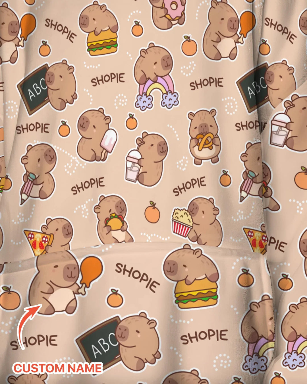 Custom Name Cute Capybara Bamboo Blanket Hoodie
