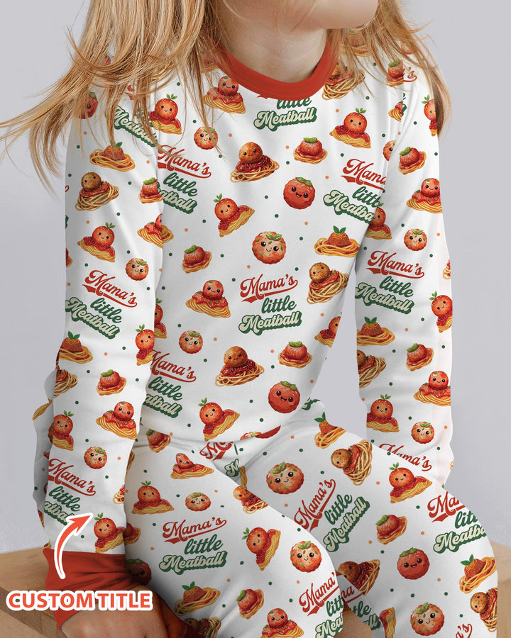 Custom Name Little Meatball Bamboo Two Piece Long Sleeve Pajama Set