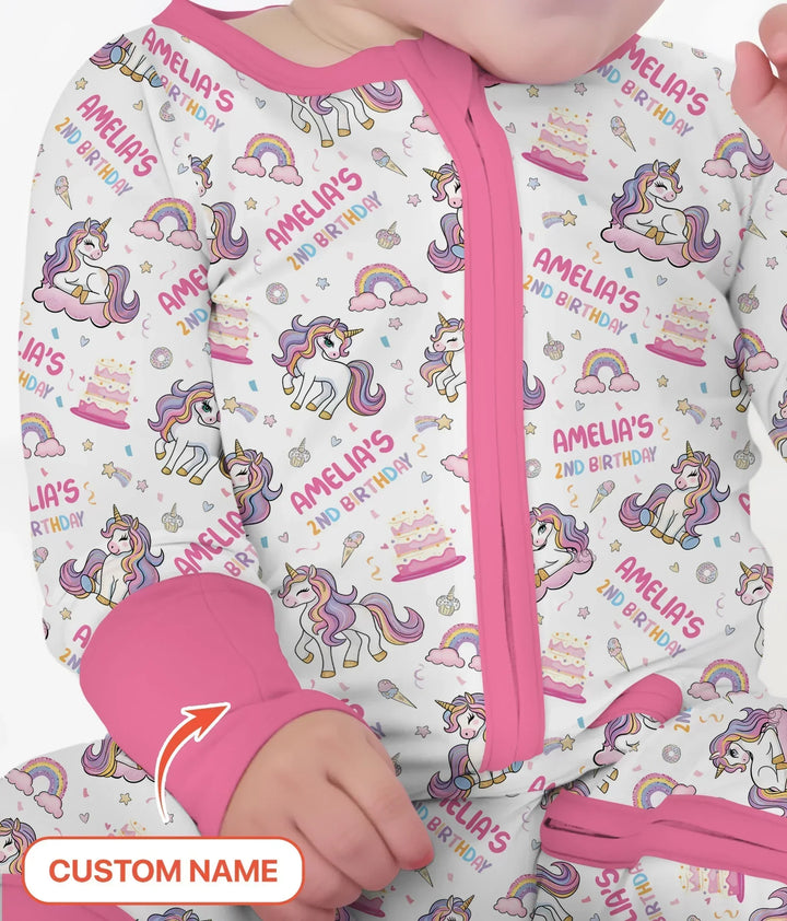 Custom Name Little Unicorn's Birthday Bamboo Convertible Zippy