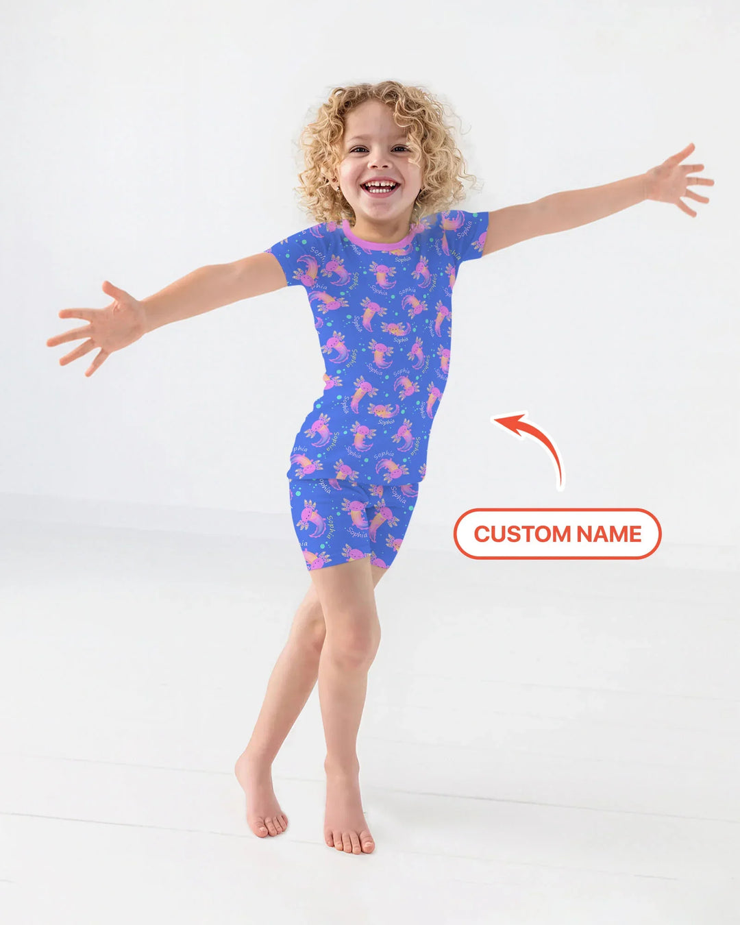 Axolotl Glow Custom Name Bamboo Two Piece Short Sleeve Shorts Pajama Set
