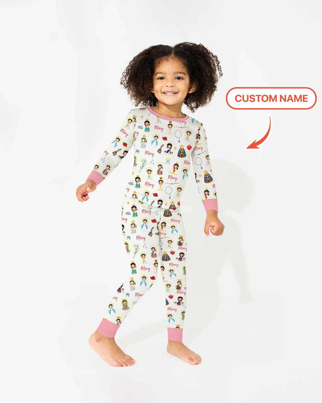 Custom Name Mother Mary Bamboo Two Piece Long Sleeve Pajama Set